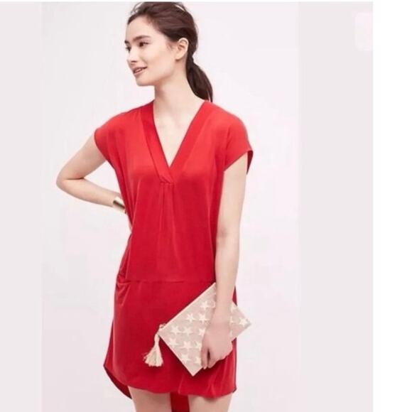 DOLAN LEFT COAST ANTHRO Women's M Lola Cocoon V Neck Cupro Tank Tunic Dress Red - Picture 1 of 15